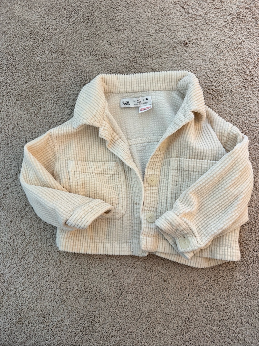 ZARA Kids Cream Corduroy Jacket with Front Pockets